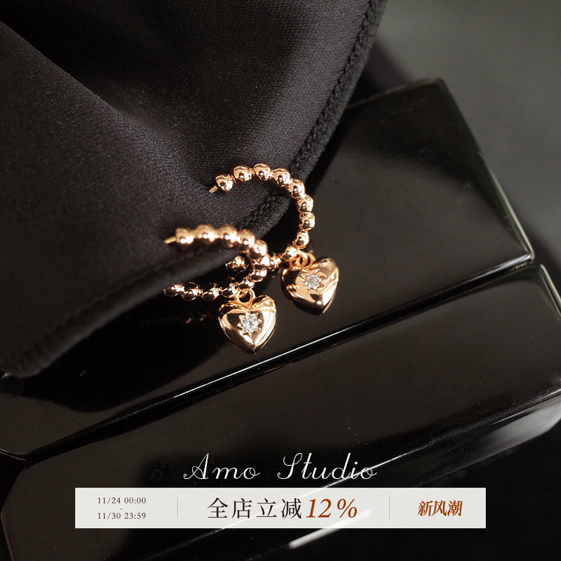 AMO爱心闪钻耳环女复古精致气质