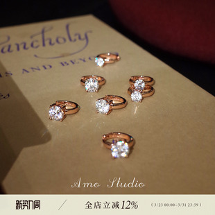 AMO光褶高品质一克拉莫桑石耳扣轻奢气质超闪50分简约精致耳环女