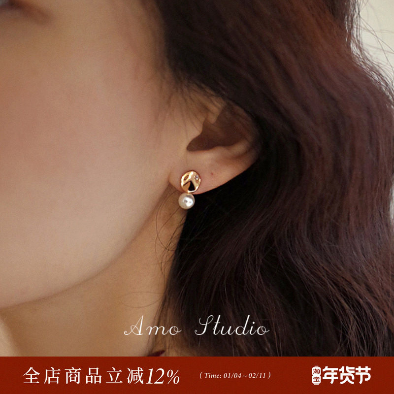 AMO想你时风起树叶人造珍珠耳钉女小众设计精致耳环简约百搭耳饰,饰品/流行首饰/时尚饰品新,耳环,淘宝优惠券,粉丝福利购,淘宝优惠卷