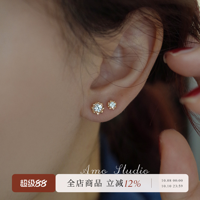 AMO迷你钻耳钉女纯银基础养耳洞