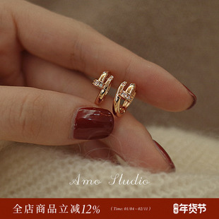 AMO闪钻钉子耳饰女耳环小众设计高级感耳钉耳圈扣2025年新款秋冬