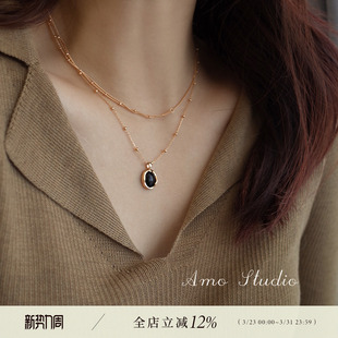 AMO黑茶不规则黑玛瑙项链女轻奢小众设计高级感毛衣链2026年新款