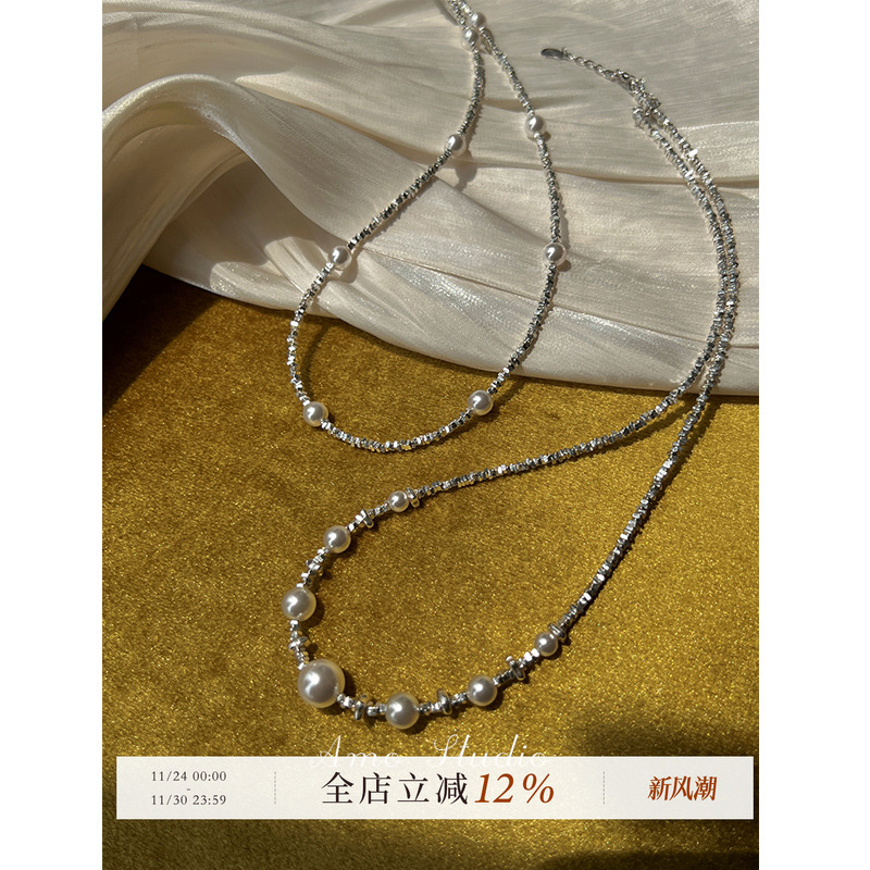 AMO碎银珍珠项链女纯银小众高级