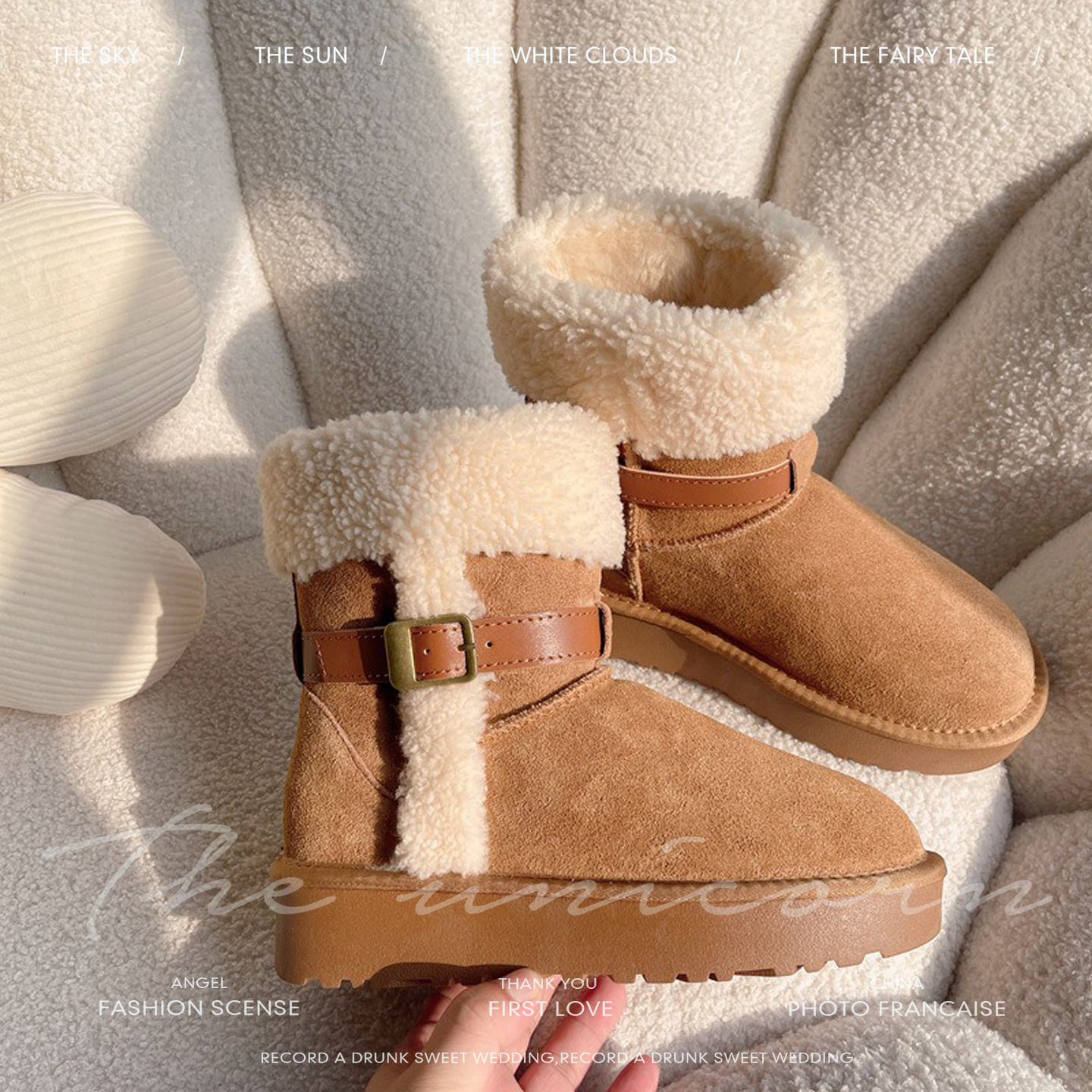 2025新款皮带扣翻毛皮雪地靴