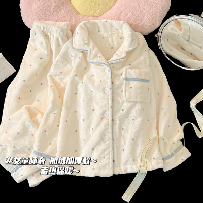 法兰绒儿童睡衣女秋冬季加绒加厚款2025新款珊瑚绒女童冬款家居服