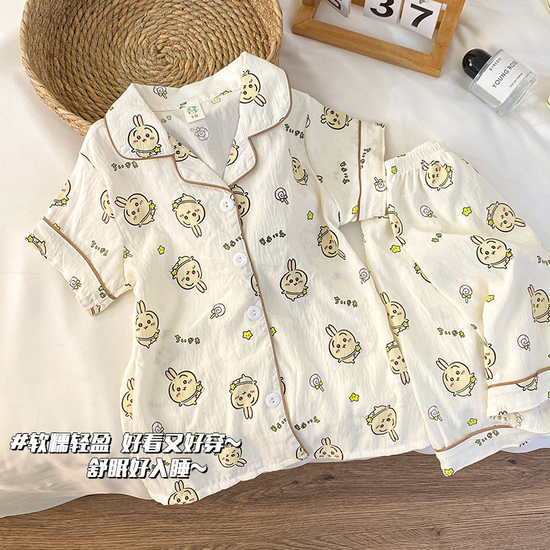 乌萨奇儿童睡衣女夏季短袖短裤女家居服套装