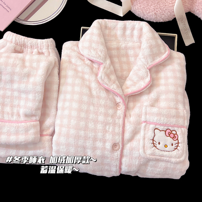 HelloKitty儿童睡衣女秋冬季珊瑚绒加厚2025新款女童法兰绒家居服