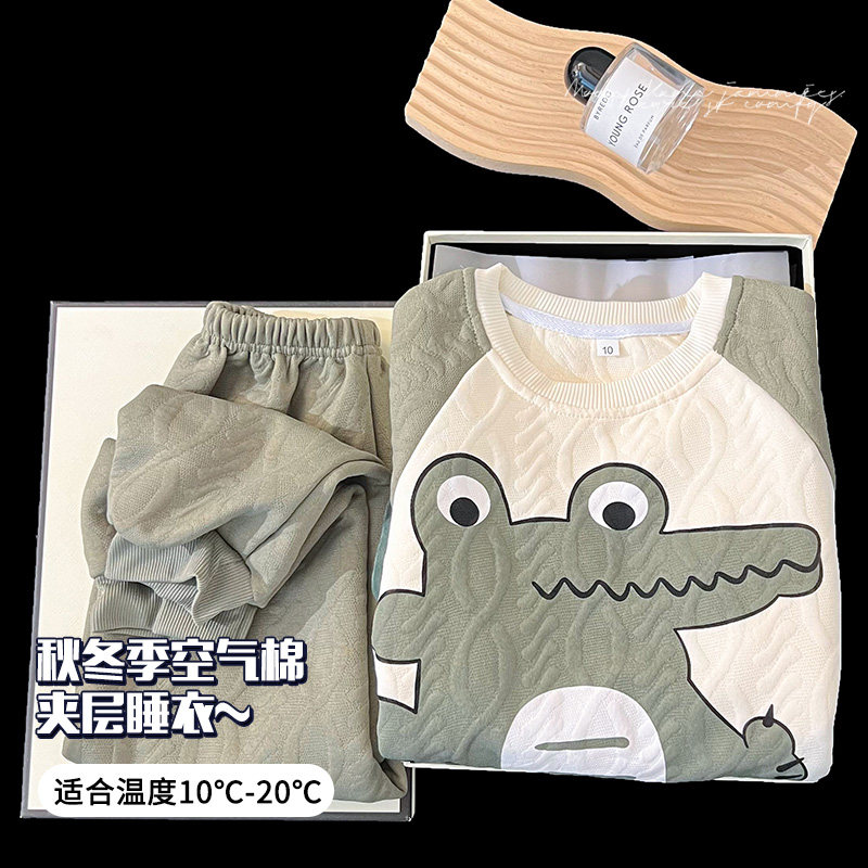 2025新款冬季绿皮鳄鱼童睡衣家居服套装