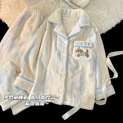 2025新款儿童睡衣冬款青少年法兰绒加绒加厚男童珊瑚绒秋季家居服