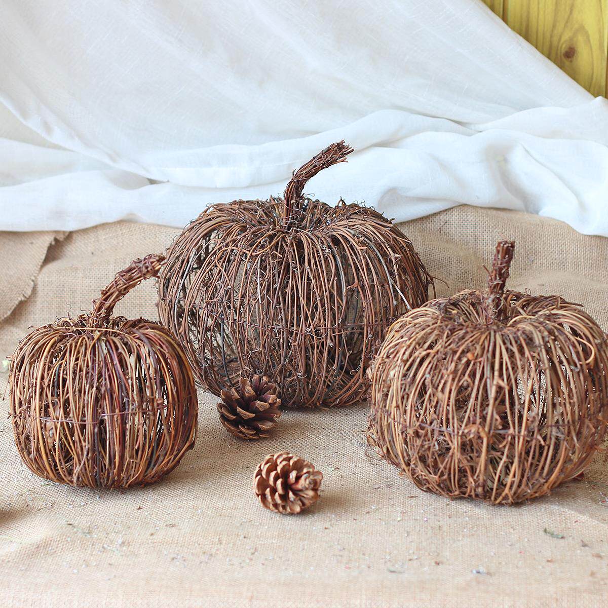 万圣节圣诞藤编南瓜手工编织装饰摆件美式乡村复古藤条橱窗家居