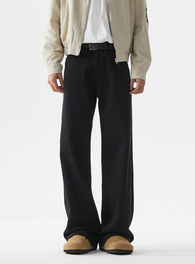 PUBIE秋季复古潮牌新款垂感白色休闲裤男宽松直筒阔腿百搭卫裤