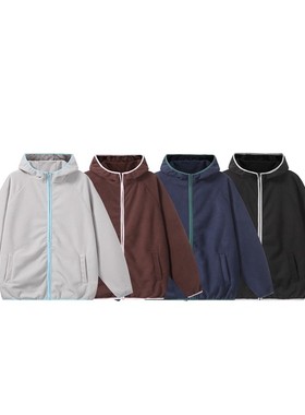 YANSANXIA 2025冬摇粒绒撞色打底卫衣 外穿开衫连帽卫衣外套男女