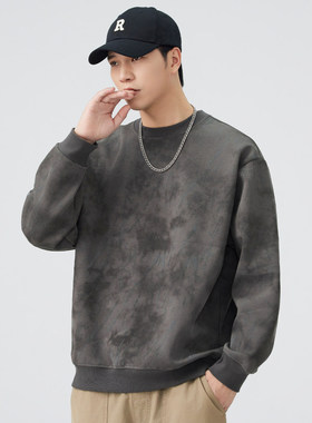 套头卫衣男春秋季新款提花纹理感圆领宽松日系复古休闲情侣外套