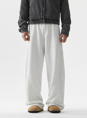 PUBIE美式重磅解构弯刀裤男秋季宽松直筒休闲cleanfit裤灰色卫裤