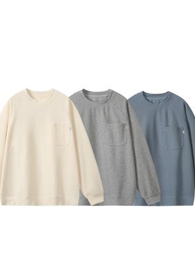 YANSANXIA原创男装日系纯色口袋cleanfit华夫格圆领卫衣休闲上衣