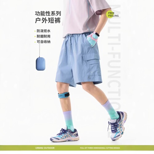 山耀|潮牌工装短裤男夏日系复古大口袋设计感宽松耐磨直筒五分裤