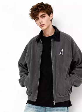 SANWEIYU秋季新款潮牌复古帅气男女秋装宽松潮流设计简约夹克外套