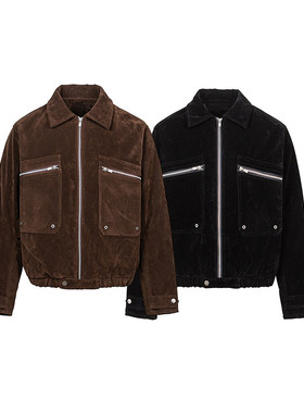 Blazeclo复古潮牌美拉德毛领工装短款棉衣女冬季麂皮情侣加厚外套