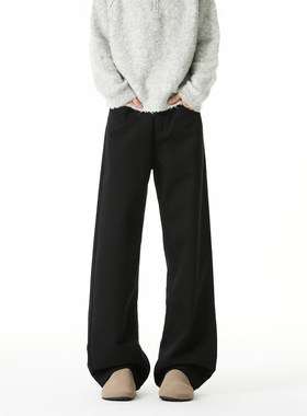 PUBIE美式黑色微喇西裤白色男士春秋秋季新款休闲直筒男生西装裤