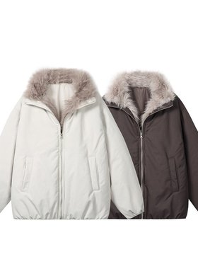 YANSANXIA复古座山雕毛领加厚棉衣外套冬季男女宽松保暖休闲棉服