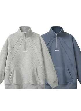 YANSANXIA拼接纯色半拉链立领套头卫衣男秋季运动休闲情侣上衣