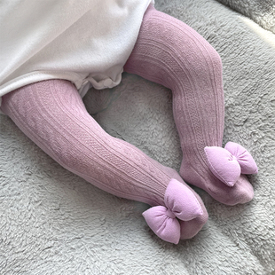 3个月宝宝可爱蝴蝶结公主连脚袜裤 婴儿打底裤 不勒0 秋款 大pp夏季