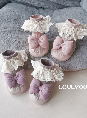 婴儿学步鞋袜春季女宝宝软底鞋袜外出公主超萌可爱防滑地板鞋袜