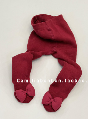 韩版婴儿连裤袜秋冬季毛圈加厚保暖周岁百天女宝宝红色可爱连脚裤