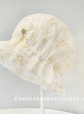 韩版婴幼儿渔夫帽春夏薄款透气女宝宝甜美可爱出游防晒遮太阳帽子