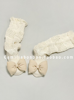 婴儿长筒袜过膝夏季薄款网眼透气3-6个月女宝宝可爱蝴蝶结防蚊袜