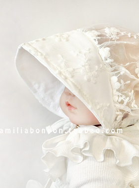 韩版婴儿防晒帽夏季薄款女宝宝公主白色蕾丝宫廷大帽檐遮太阳帽子