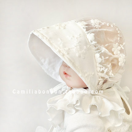 韩版婴儿防晒帽夏季薄款女宝宝公主白色蕾丝宫廷大帽檐遮太阳帽子