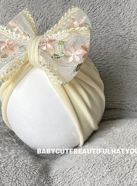 婴儿胎帽护囟门春秋季纯棉女宝宝可爱花朵蝴蝶结套头帽幼儿印度帽