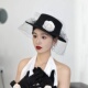 法式 复古赫本风花朵遮脸网纱仿毛呢帽子女拍照摄影平顶礼帽秋冬天