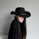 小众哥特风亚文化链条卷边麂皮绒爵士礼帽秋冬男女暗黑系牛仔帽子