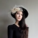 原创手作蕾丝玫瑰花朵网纱仿毛呢平顶礼帽女走秀千金名媛帽子秋冬