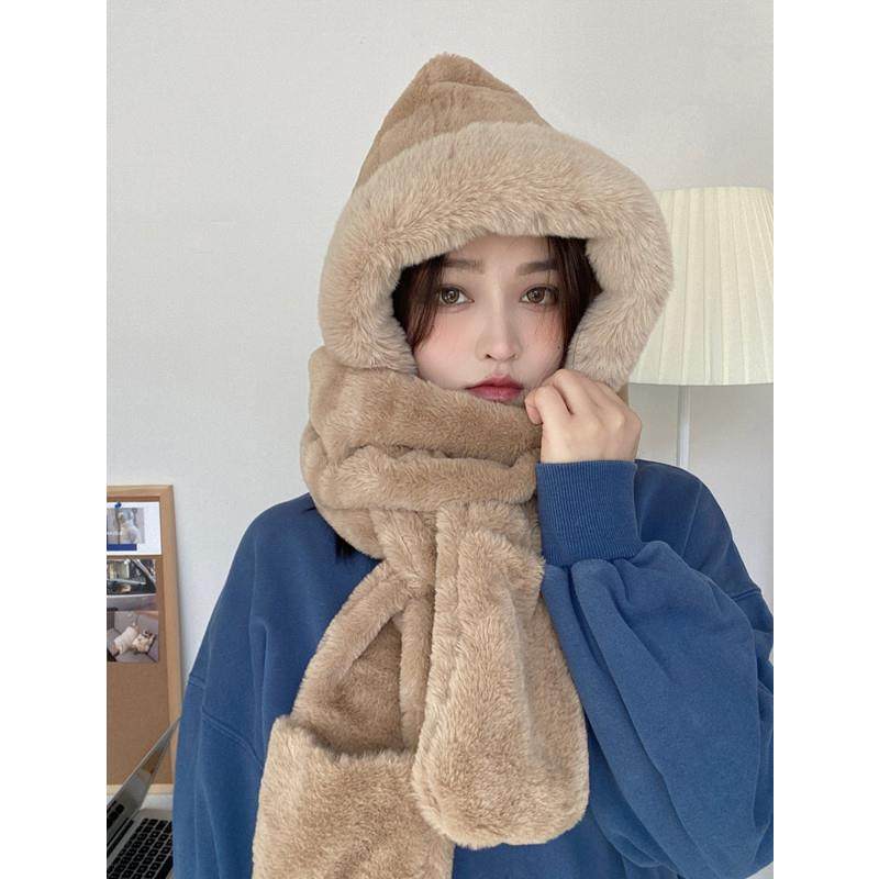 帽子围巾一体女冬天可爱女百搭秋冬季毛绒保暖护耳手套围脖三件套,服饰配件/皮带/帽子/围巾,帽子,淘宝优惠券,粉丝福利购,淘宝优惠卷