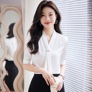 短袖 白色雪紡襯衫 女高端職業(yè)套裝 上衣2025新款 氣質(zhì)白襯衣工作服夏
