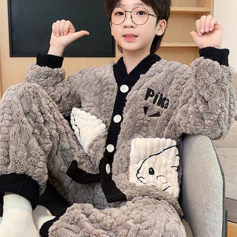 初中生男孩睡衣秋冬季加厚款珊瑚绒开衫套装儿童男童法兰绒家居服,童装/婴儿装/亲子装,家居服套装,淘宝优惠券,粉丝福利购,淘宝优惠卷