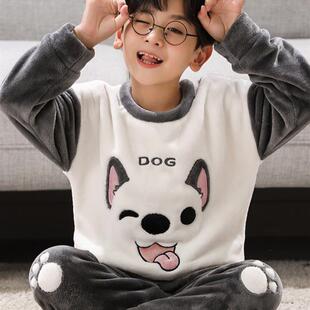 男童睡衣冬季珊瑚绒中大童男孩加绒加厚初中学生儿童法兰绒家居服