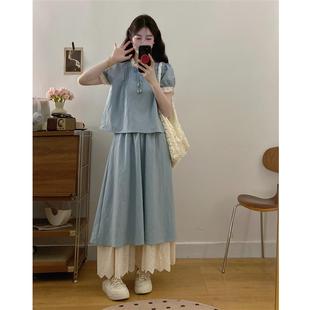 夏裝 大碼 胖mm顯瘦牛仔套裝 裙女2025新款 氣質(zhì)一整套梨型身材兩件套