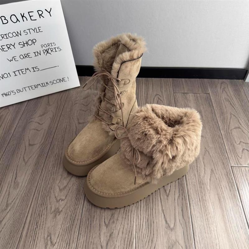 东北保暖厚底雪地靴防滑女冬季中高加绒加厚2025新款两穿外穿棉鞋