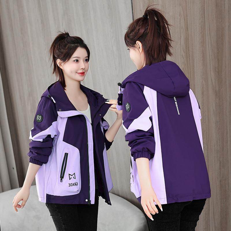 2025春秋时尚撞色短款户外外套女新款休闲宽松夹克高级连帽冲锋衣,女装/女士精品,短外套,淘宝优惠券,粉丝福利购,淘宝优惠卷