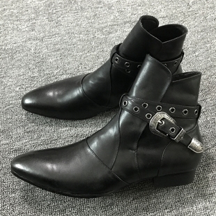 毒物贩 SLP-Y3GVC秋冬新款欧美真皮尖头个性潮切尔西靴马丁靴男