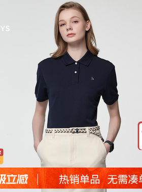 Hazzys哈吉斯春夏季多彩polo衫女士时尚休闲短袖T恤宽松上衣女潮