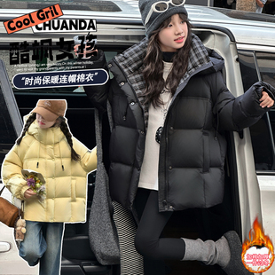 女童冬季加厚棉衣2025新款洋气冬装保暖连帽棉服小女孩初中生外套