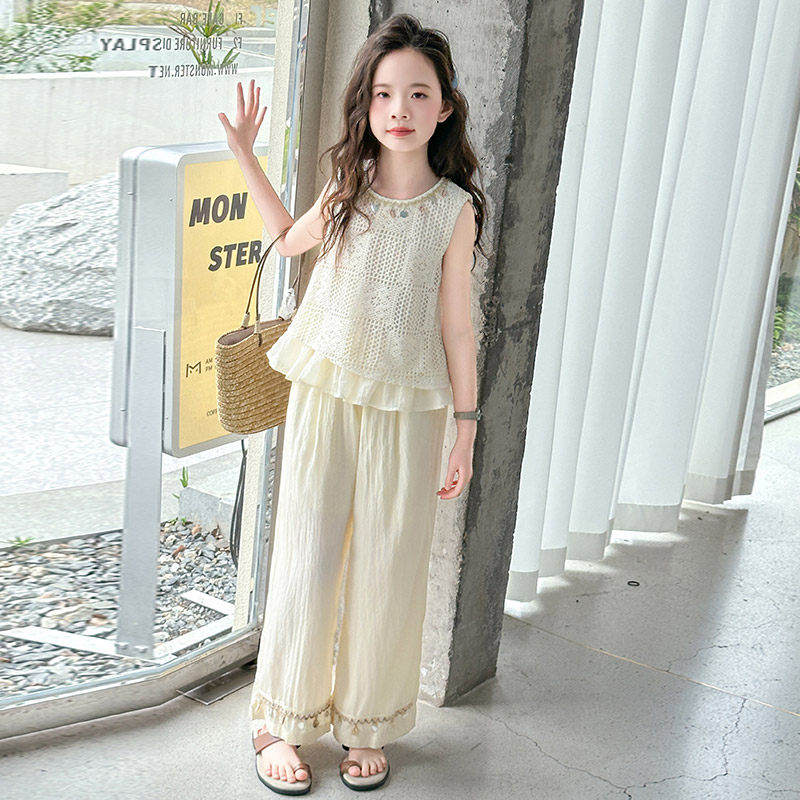 女童夏季波西米亚套装2025新款洋气夏装无袖背心女孩阔腿裤两件套,女装/女士精品,时尚套装,淘宝优惠券,粉丝福利购,淘宝优惠卷