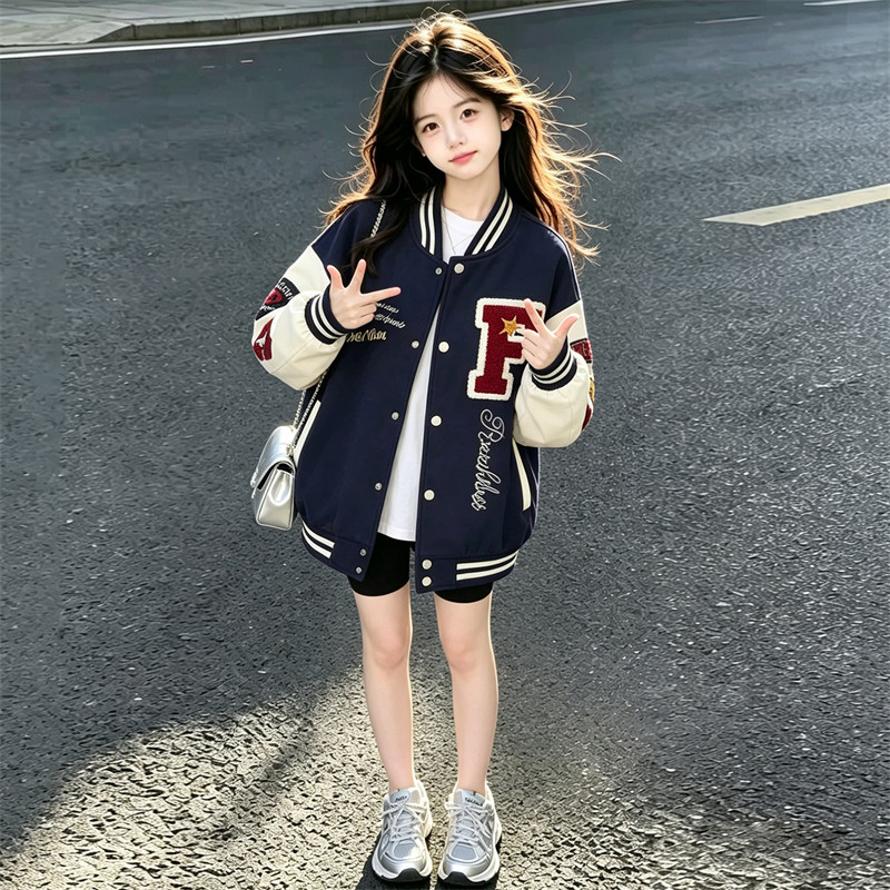 女童秋装休闲外套2026新款洋气秋拼色棒球服女孩学生运动夹克上衣