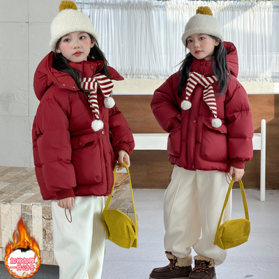 女童冬季加厚保暖连帽年服棉衣