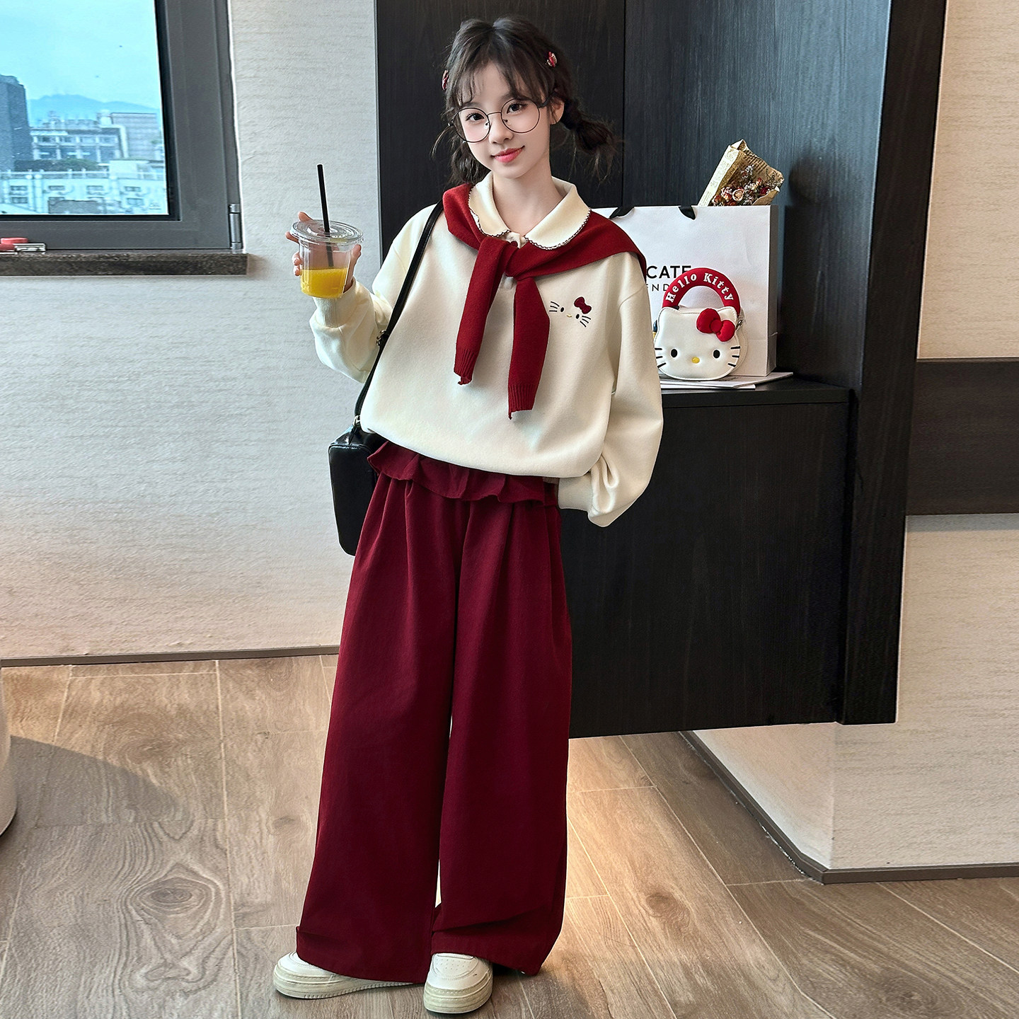 女童秋装休闲套装2025新款洋气春秋披肩卫衣学院风女孩阔腿裤两件,女装/女士精品,时尚套装,淘宝优惠券,粉丝福利购,淘宝优惠卷